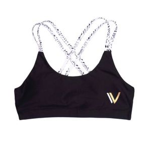 Strappy caged paisley sports bra